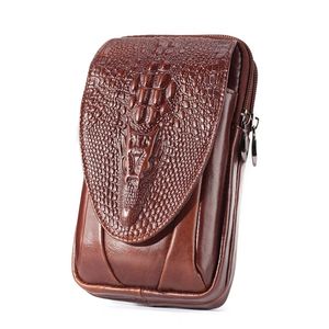 Véritable cuir Mens Mobile Phone Waist Bag Wear Belt Vertical 6 pouces Mobile Phone Bag multifonctionnel Mini Fashion Belt Bag 201117