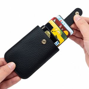 Haut de carte Slim en cuir authentique rapide Tab de traction RFID RFID Ligne de vache doux hommes femmes portables portefeuille couverture d'identification C71U #