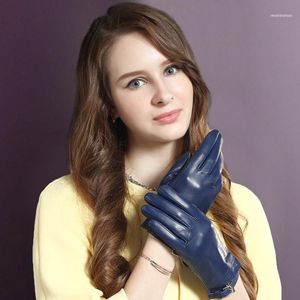 Guantes de cuero genuino para mujer primavera otoño sin forro agujeros transpirables estilo fino piel de oveja de moda 31611