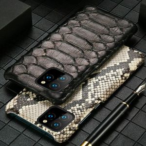 Estuche de cuero de pitón real genuino para iPhone 14 Pro Max 13 12 11 XS XR Snake Belly Skin Armor Contraportada