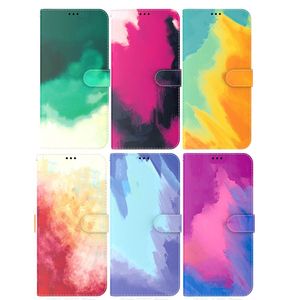 Étuis portefeuille en cuir peinture à l'encre de couleur à l'huile pour Iphone 14 Pro Max Samsung Galaxy A33 5G A53 A73 A23 M23 F23 M53 M33 peinture aquarelle colorée carte d'identité de crédit couvertures à rabat