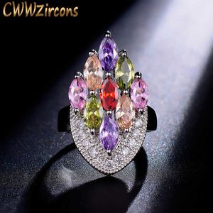 Géométrique Marquise coupe Multi couleur zircon cubique grande bague pour les femmes de luxe fête bijoux R018 210714