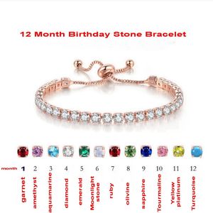 Geometric Type Jewelry Full diamond adjustable Chain Bracelet Europe America 4mm Round Zircon Single Row Crystal Birthstone Bangle For Girl Birthday Gift