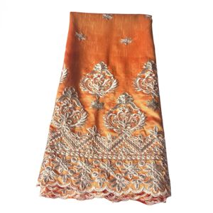 Tela de encaje George, artesanía de costura, vestido africano para mujer, bordado de seda Floral 2023, alta calidad, 5 yardas, trajes de banquete para fiesta de señora, ropa textil naranja YQ-5030