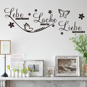 Allemand Live Laugh Love Quotes Stickers Muraux Décor À La Maison Pour Salon Chambre Papillon Fleur Décoration Sticker Mural M24