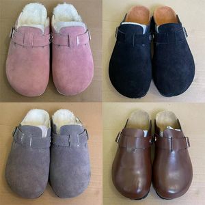 Alemania Zapatillas para mujer Zapatillas de deporte de diseñador Sandalias de mujer Shearling Gamuza Zuecos Zapatilla Plantilla suave Rosa Negro Piedra Taupe Cuero liso Asado Marrón Zapatos de color caqui