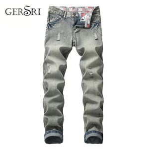 Gersri Designer marque hommes jean maigre déchiré détruit Stretch coupe ajustée Hop Hop pantalon avec pantalon grande taille pour hommes