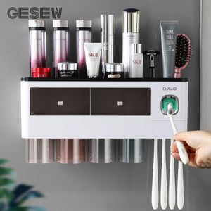 Soporte de cepillo de dientes GESEW para baño multifunción artículo doméstico exprimidor de pasta de dientes automático estantes de almacenamiento accesorios de baño LJ201128