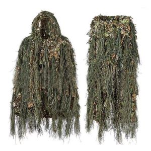 Conjuntos de caza Ghillie Suit Woodland 3D Bionic Leaf Disfraz Uniforme Cs Encrypted Camouflage Suits Set Army Tactical 1