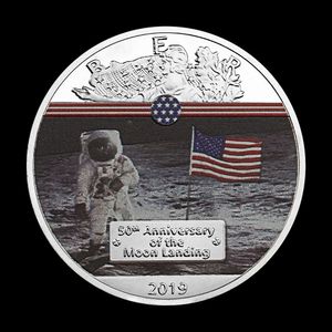 Cadeau 50e anniversaire de la lune Landing Coin Commémorative Colorful Collecble Collectible Gift Apollo 11 Silver