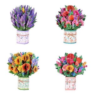 Cartes-cadeaux 3D Pop Up Mothers Day Cards Fleurs Bouquet Floral Carte de voeux pour maman femme anniversaire sympathie Get Well Anniversary Z0310