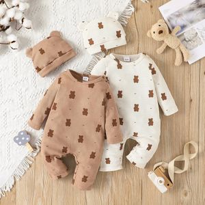 Cadeau HatSet bébé unisexe garçon fille né Onesies barboteuse 0 18 mois vêtements pour tout-petits infantile à manches longues dessin animé ours combinaison 231226