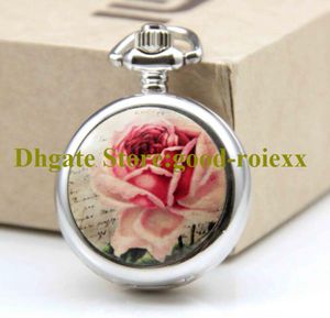 Regalo Rosa flor esmalte mujer bolsillo reloj collar accesorios suéter cadena señoras relojes colgantes hombres cuarzo niñas AA00115