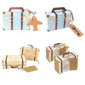 Papel de regalo 10/20/50 Uds. Mini maleta de viaje caja de dulces papel Kraft Chocolate Favor embalaje bolsa boda cumpleaños fiesta decoración regalo