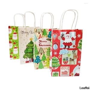 Cadeau cadeau 10 pcs / lot sacs de Noël moyens père Noël bonhomme de neige sac en papier de Noël pour la fête de l'événement avec poignées 27 21 11 cm