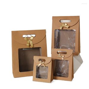 Papel de regalo 10 UNIDS / LOTE Ventana Bolsa de papel marrón Bolsas de embalaje Caja al por mayor Cubierta DIY Clamshell S M L