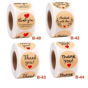 Papel de regalo 100-500 Uds. Papel Kraft Vintage de 1 pulgada hecho a mano con pegatinas de amor para paquete gracias papelería etiquetas adhesivas sellos para hornear
