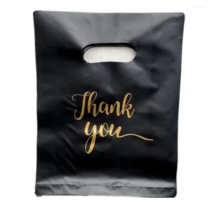 Cadeau cadeau 100pcs sacs d'emballage de remerciement noirs pour petite entreprise sac en plastique avec poignée paquet de mariage d'anniversaire de Noël