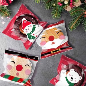Cadeau cadeau 100pcs Sacs de Noël Candy Cookie Emballage auto-adhésif Biscuit Snack Sac de cuisson Navidad Année Fête Fournitures de Noël