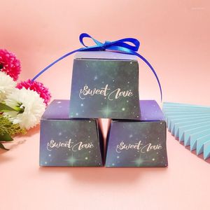 Emballage cadeau 100 pièces européen ciel étoilé bleu hexagonal faveurs de mariage Bomboniera boîtes à bonbons fournitures de fête boîte chocolat