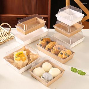 Envoltura de regalo 100pcs/lote cajas de pastel coloridas con párpados transparentes Bakery de alimentos cuadrados para sándwich fiesta de boda Fiesta de bodas