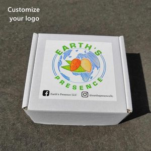Papel de regalo 100 unids/lote logotipo personalizado correo de papel corrugado cajas de Color blanco embalaje impreso camisetas de pelo caja de ropa