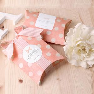 Emballage cadeau 10pcs 20pc 50pc 100pcs Polka Pink Dot Box Bag Craft Paper Pillow Wedding Favor Boxes Pie Party Bags Eco Friendly Kraft