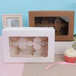 Envoltura de regalo 10 unids 6 cavidades Cajas de pastel Caja de embalaje con ventana transparente Muffin Container Holder Cupcake