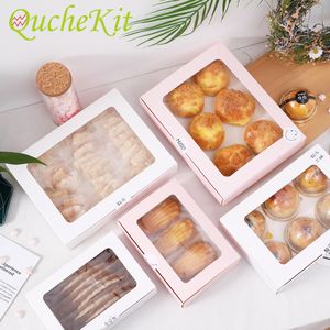 Envoltura de regalo 10 unids Cajas para hornear y embalaje Yema de huevo Crujiente Caramelo Galleta Caja de pastel con ventana transparente Caja de cupcake Fiesta de cumpleaños Favor Decoración 230410