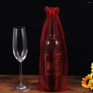 Papel de regalo 10pcs Botella Bolsa de organza Champán Soporte de almacenamiento de bebidas Cordón Suministros para fiestas de bodas para el hogar Tienda Rojo