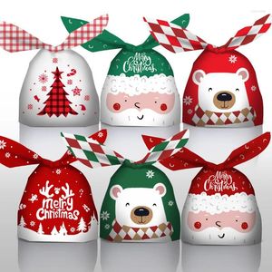 Emballage cadeau 10pcs Sacs de bonbons d'oreille de Noël Carton en plastique Père Noël Bonhomme de neige pour Noël Noel Cookies Emballage Fourniture