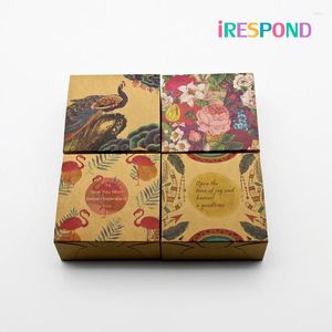 Cadeau cadeau 10pcs boîte artisanale flamant floral kraft papier emballage paon gâteau fête de mariage faveur bonbons biscuits fleurs