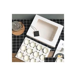 Cadeau cadeau 10pcs boîte de cupcake avec fenêtre blanc brun kraft boîtes de papier dessert mousse 12 porte-gâteaux grossistes personnalisés Y071 Dhryz