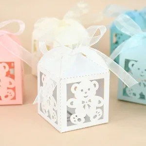 Enveloppe-cadeau 10pcs Boîtes de bonbons coupées au laser Animal mignon avec rubans Boîte d'emballage de gâteau au chocolat
