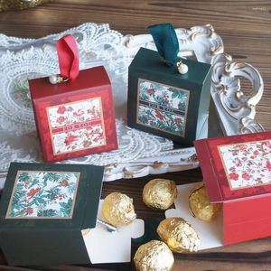 Cadeau cadeau 10pcs vert profond rouge relief boîte bonbons chocolat emballage sucré faveurs de mariage cadeaux anniversaire bricolage utilisation
