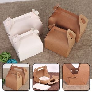 Emballage cadeau 10 pcs Kraft Papier Gâteau Boîtes Pliantes avec Poignée Brun Cupcake Boîte De Noël Papier Carton Gâteau Paquet Artisanat Emballage Cadeau 220906