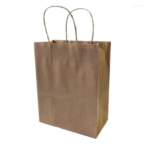 Envoltura de regalo 10pcs/lote Kraft Paper Bag Bags con mango de compras de telas multifunción de bricolaje a la moda 27x21x11cm