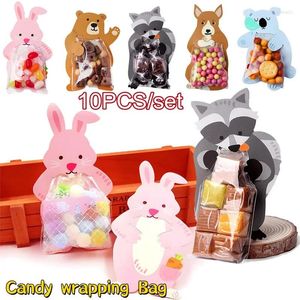 Envoltura de regalo 10pcs/set paquete de caramelo de galletas bolsas de animales lindo tarjeta de plástico bolso de plástico para fiesta de cumpleaños