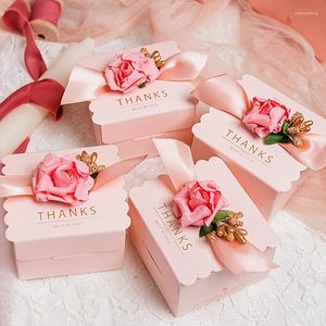 Cadeau cadeau 10pcs boîte de bonbons de mariage faveurs de fête conteneur emballage sacs en papier ruban rose boîtes de chocolat baby shower