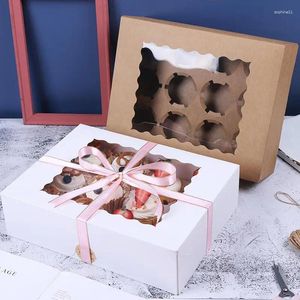 Enveloppe-cadeau 10pcs Boîtes à cupcakes en papier blanc 12 Cavity Bakery Kraft Pastry avec fenêtre claire pour les cupcakes