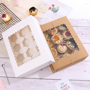Emballage cadeau 10 ensembles Boîtes à cupcakes en carton portables 12 cavités Marbling Packaging Cup Cake Box avec fenêtre Container Muffin Insert