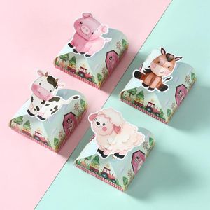 Enveloppe cadeau 12pcs Ferme à thème Papier Candy Cuisine Cookie Boîte dessin animé Sac d'emballage d'animaux Birthday De décor de mariage Fourniture de fête de baby Shower