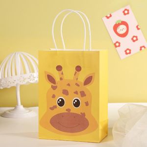 Papel de regalo 12 Uds. Bolsa de papel de animales de la selva León de dibujos animados tigre cebra para S niños bolsas de embalaje de galletas