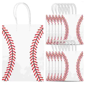 Envoltura de regalo 12pcs bolsa de papel con manijas de bolsas portátiles Patrón de béisbol multifunción multifunción
