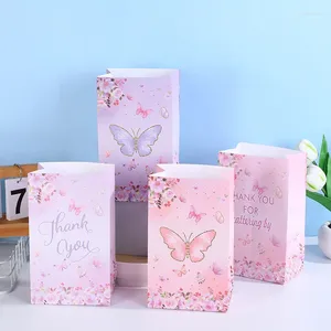 Emballage cadeau 13x8x22cm Sac en papier imprimé papillon rose 25pcs / ensemble romantique créatif boîtes d'emballage de vacances faveurs de fête sac à main