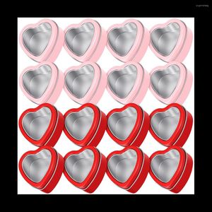 Envoltura de regalo 16 PCS Heart Shape Metal Metal Tins con cajas de día de vela vacía y rosa