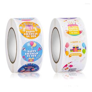 Enveloppe-cadeau 1inch 500pcs Happy Children's Day Birthday Stickers Decor 8 Designs Circle Roll Chrome Paper Adhesive Label Tag