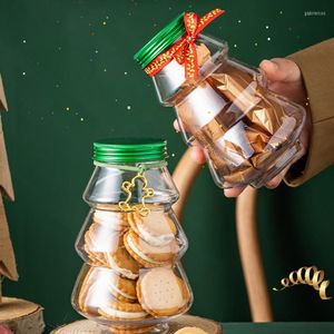 Emballage cadeau 1PC 500ml mignon arbre de noël doux pot avec couvercle bricolage bonbons Cookie Snack chocolat emballage année décoration boîtes
