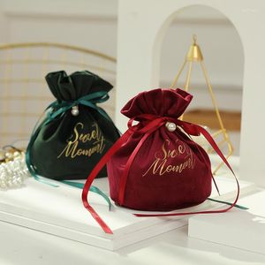 Envoltura de regalo 1pc Creativo Boda Terciopelo Hilo Bolsa de caramelo Mini Bolsa de joyería de Navidad con perla