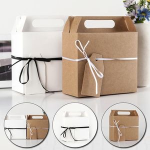 Cadeau cadeau 1pc boîtes en carton de papier kraft avec poignée gâteau de mariage paquet de bonbons boîte de fournitures de fête à la maison